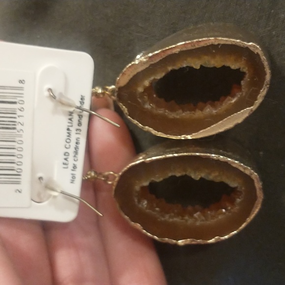 MODE Druzy Geode Sliced +Hallowed Citrine Drop Earrings Encased Gold-tone Enamel - Picture 7 of 10